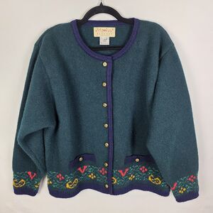 Blarney Cardigan Sweater Irish Green Wool Womens Lg Cottagecore Country Granny